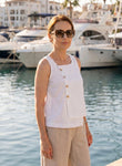 Sleeveless White Linen Asymmetric Blouse