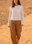 Sepia Colour Ramie Barrel-Leg Pants