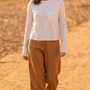 Pantalon ballon en ramie couleur sépia