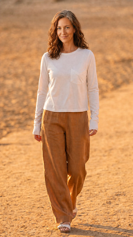 Pantalon ballon en ramie couleur sépia