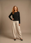 Natural Colour Linen Barrel-Leg Pants