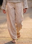 Striped Linen/Cotton Blend Barrel-Leg Pants