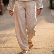 Striped Linen/Cotton Blend Barrel-Leg Pants