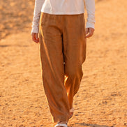 Sepia Colour Ramie Barrel-Leg Pants