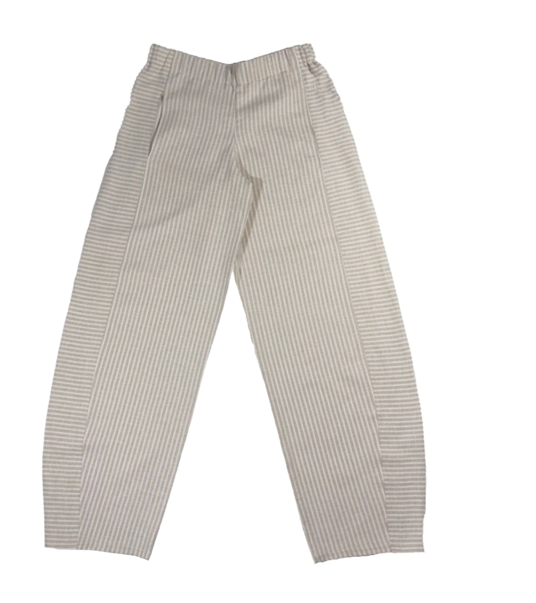 Pantalon ballon, un mélange lin/coton rayé