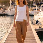 Pantalon ballon en ramie couleur sépia