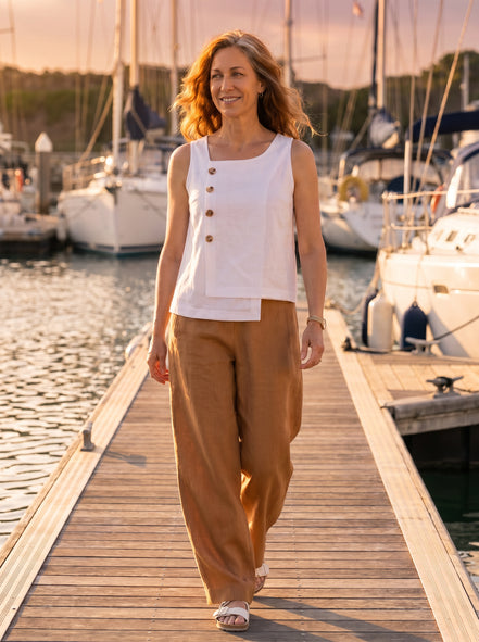 Pantalon ballon en ramie couleur sépia