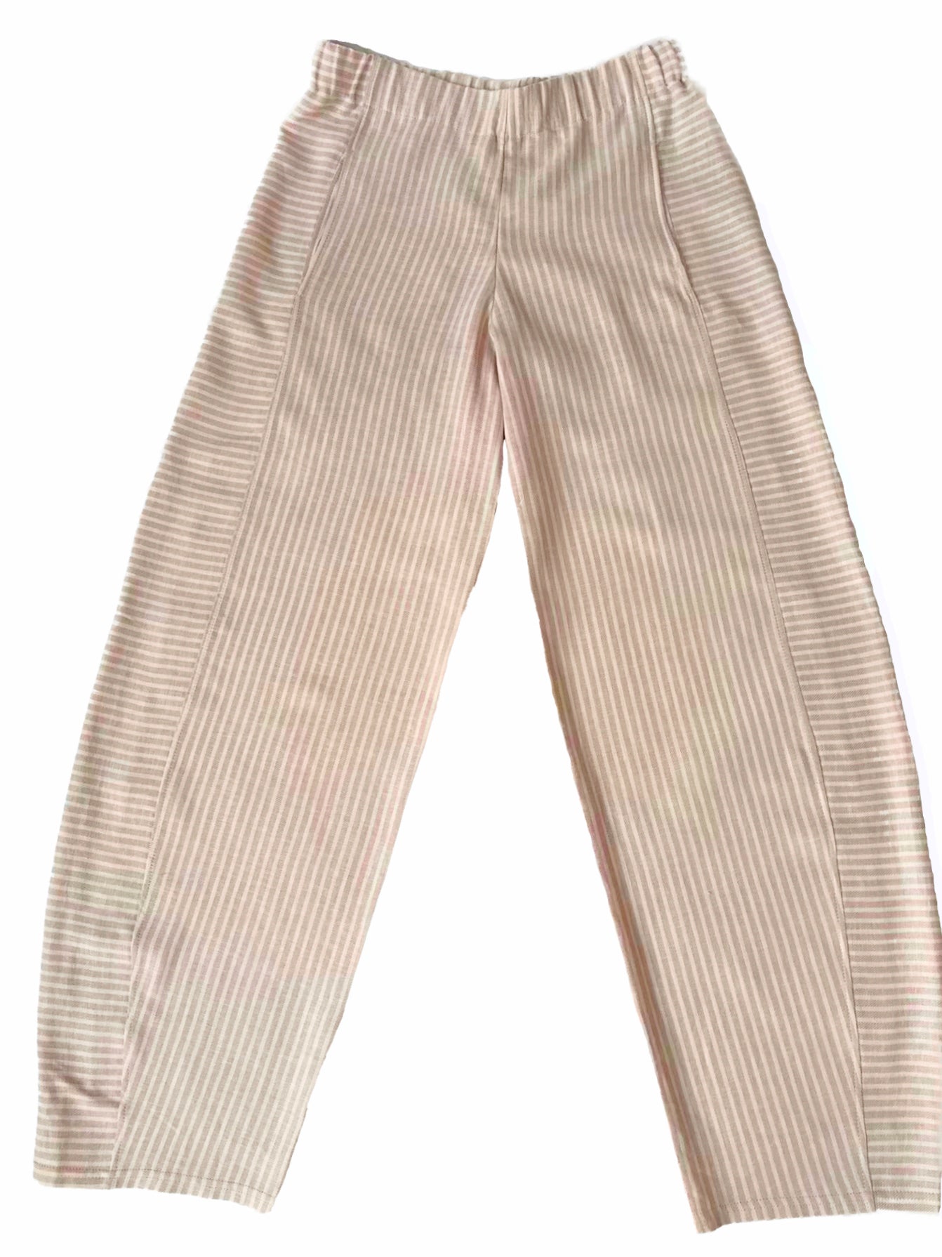 Striped Linen/Cotton Blend Barrel-Leg Pants