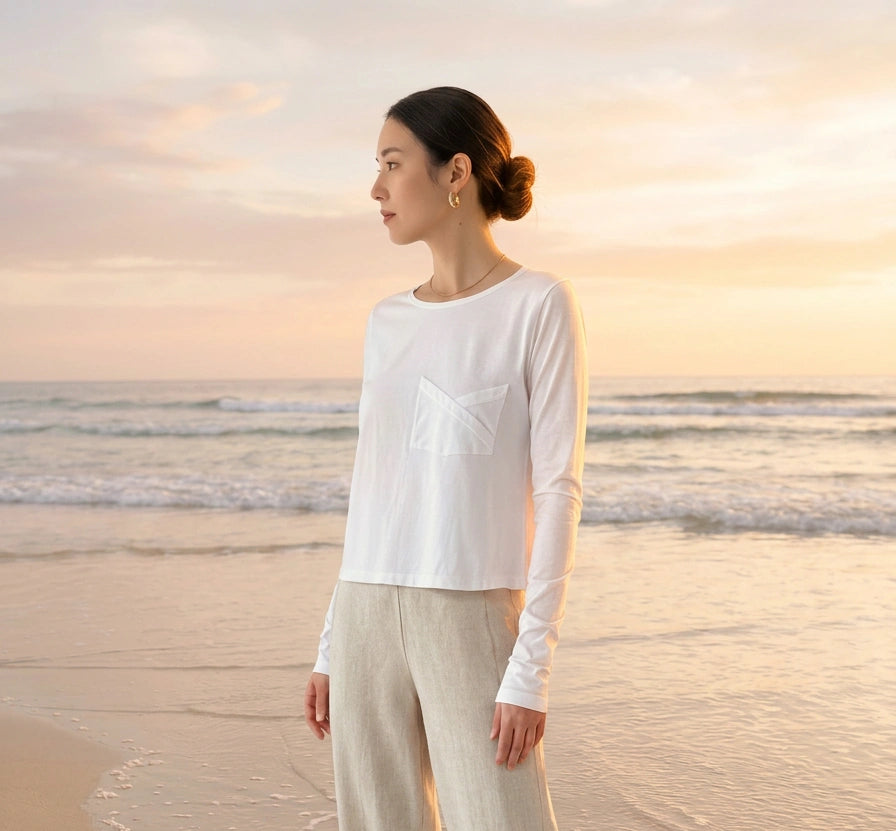 T-shirt blanc à manches longues 